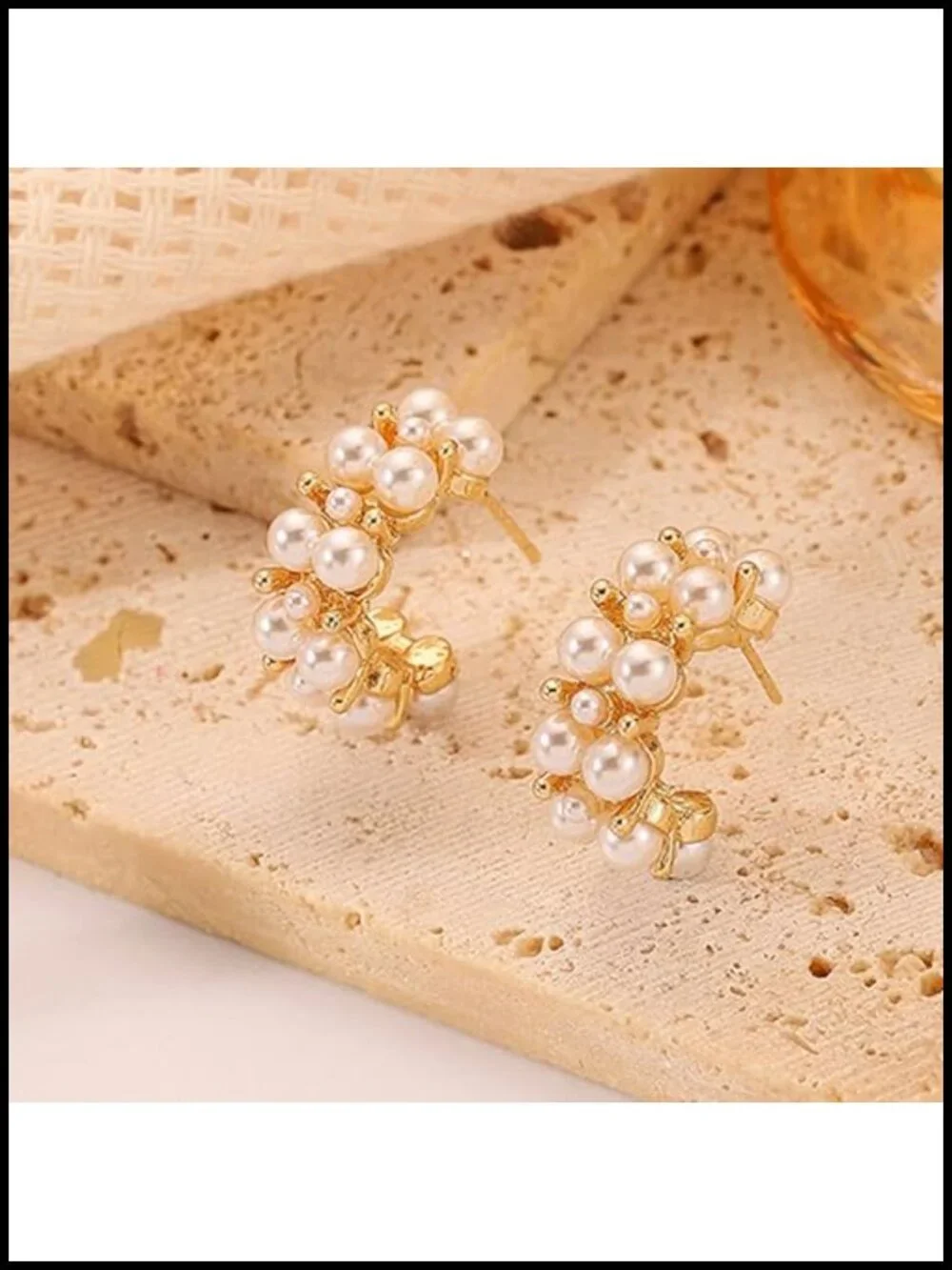 Pearl Hoop Statement Earrings for Women, Hypoallergenic 14K Gold Stainless